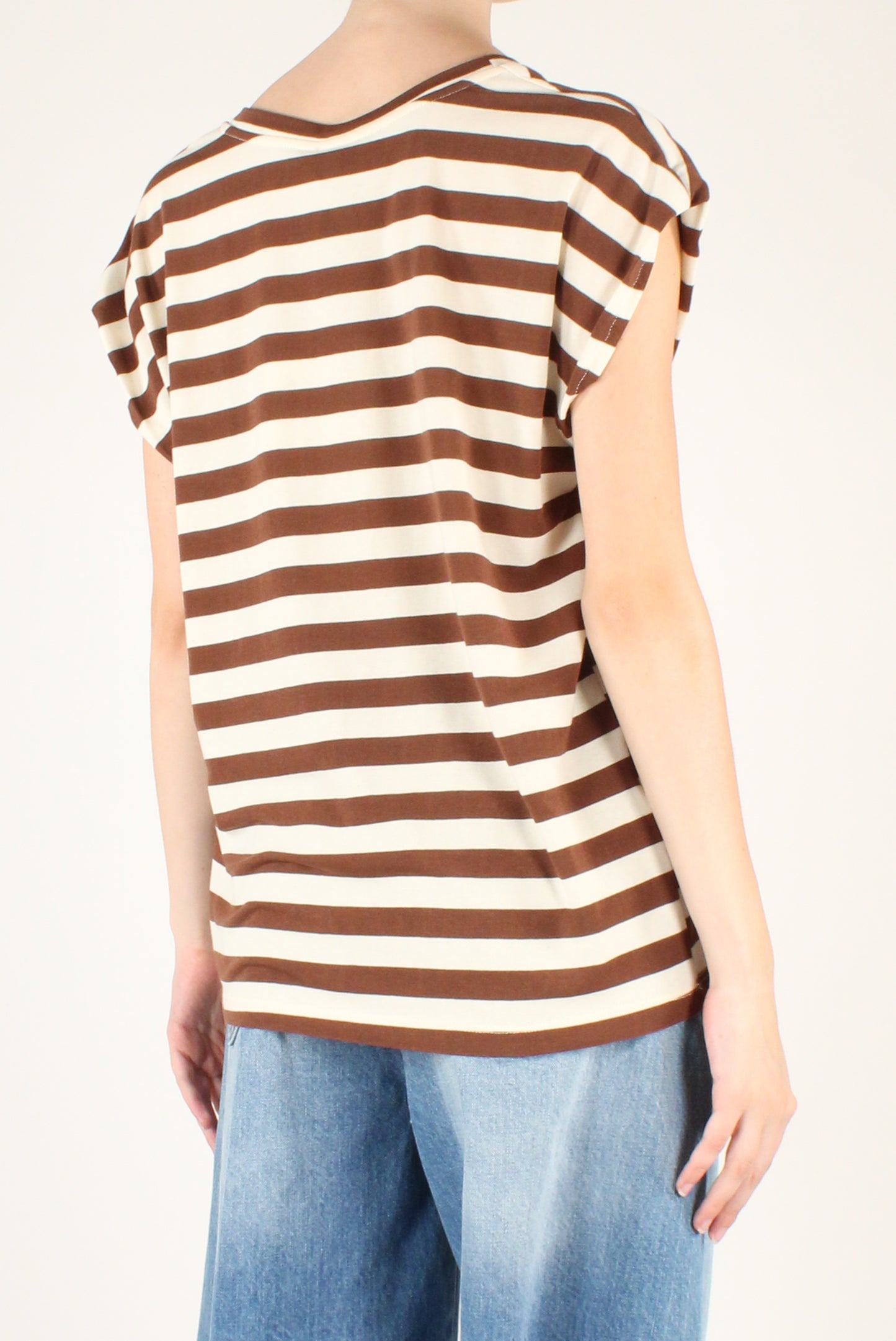 T-shirt Scollo a V a Righe