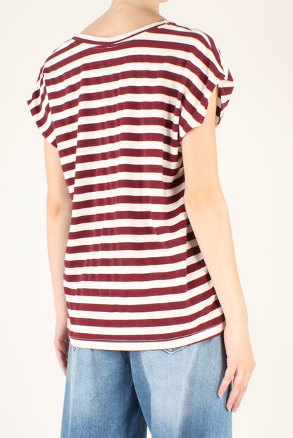 T-shirt Scollo a V a Righe