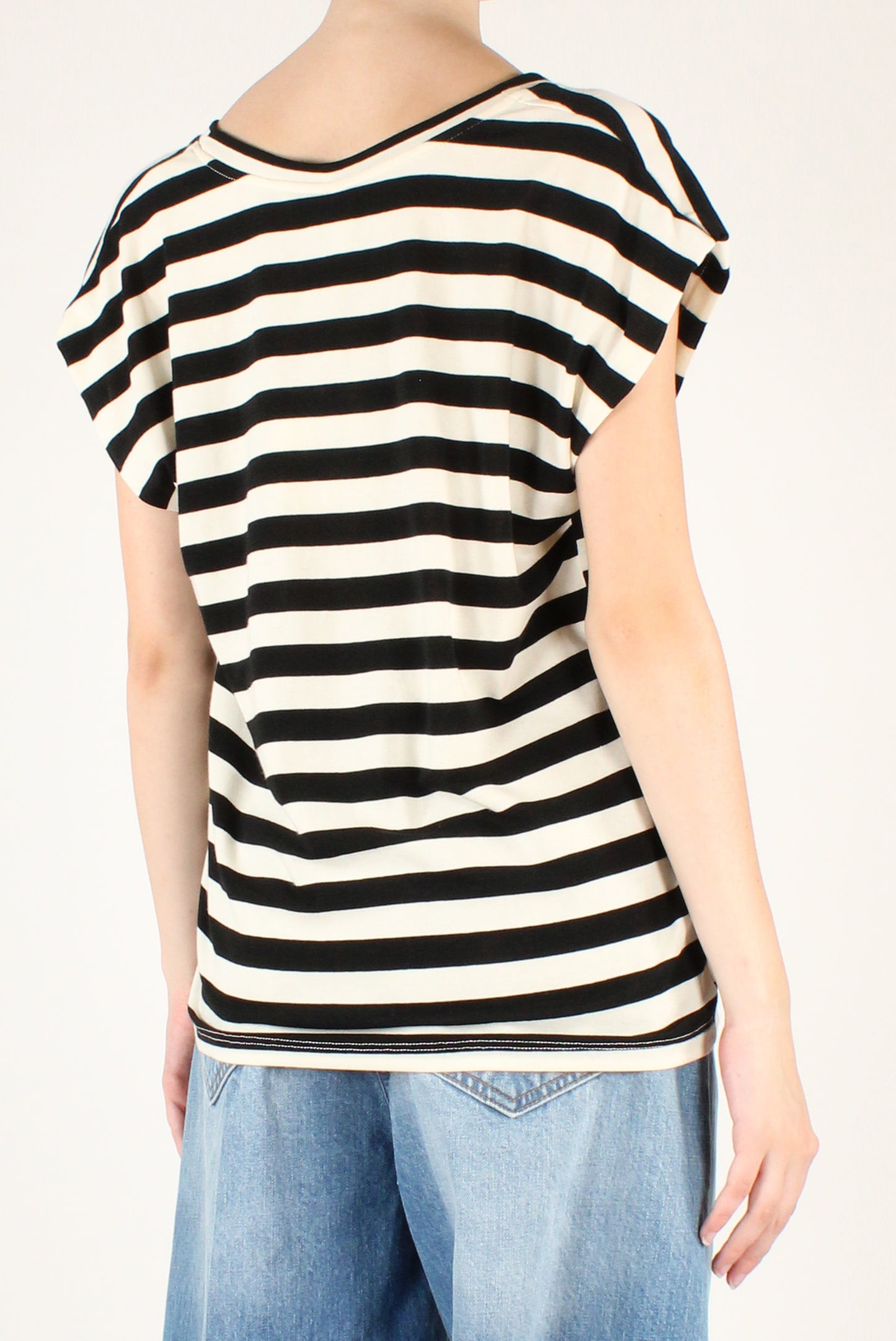 T-shirt Scollo a V a Righe