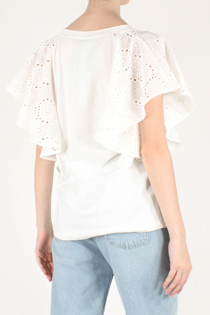 T-shirt with Sangallo ruffles