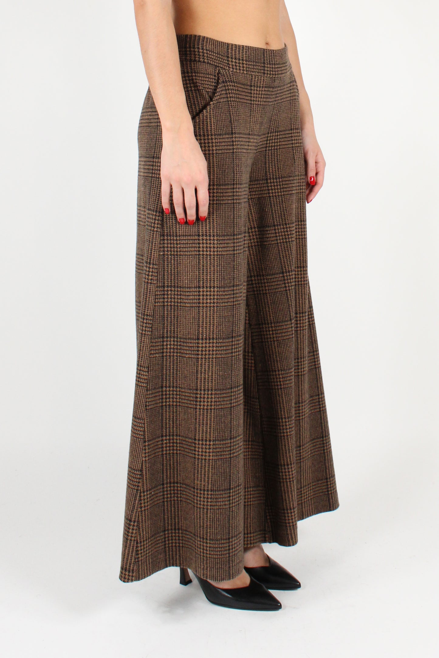 Wide trousers in Pied de Poule Tartan