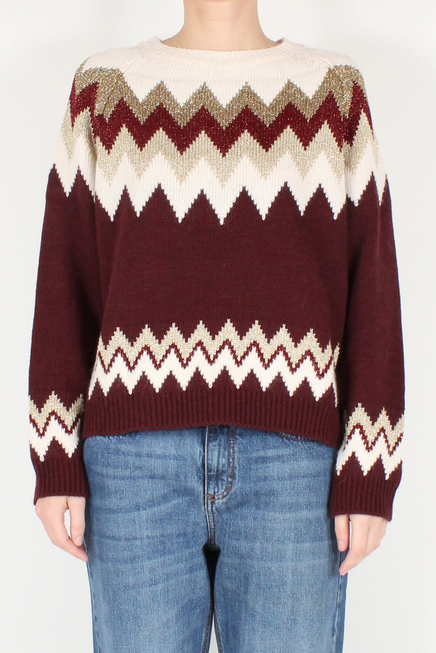 Zigzag Decorated Crew Neck Sweater