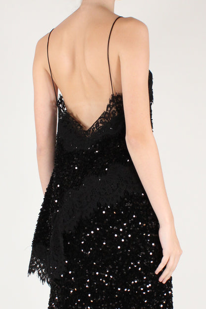 Top Asimmetrico Velluto con Paillettes e Pizzo