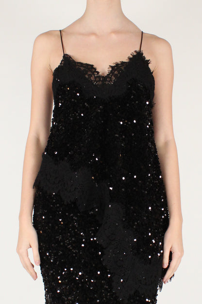 Top Asimmetrico Velluto con Paillettes e Pizzo