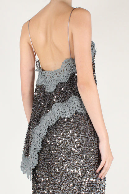 Top Asimmetrico Velluto con Paillettes e Pizzo