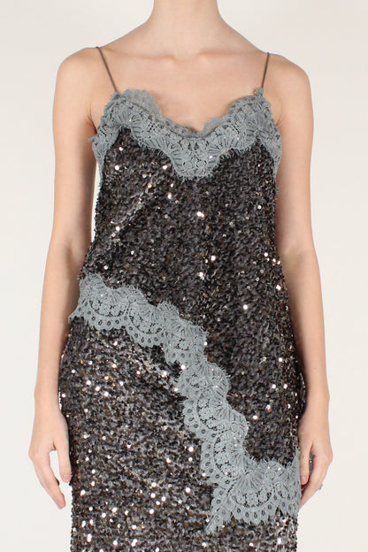 Top Asimmetrico Velluto con Paillettes e Pizzo