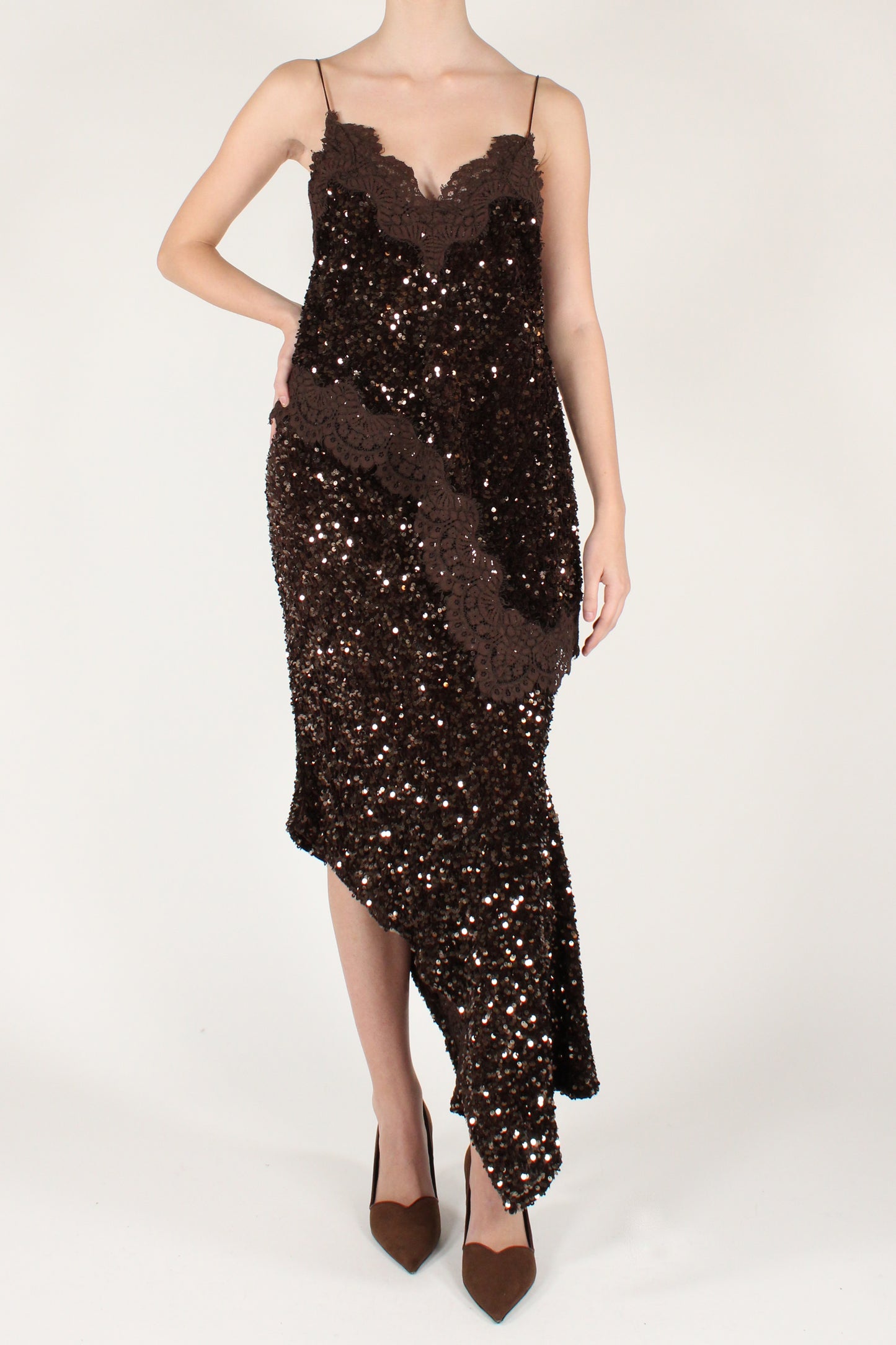 Top Asimmetrico Velluto con Paillettes e Pizzo