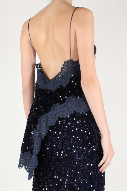 Top Asimmetrico Velluto con Paillettes e Pizzo