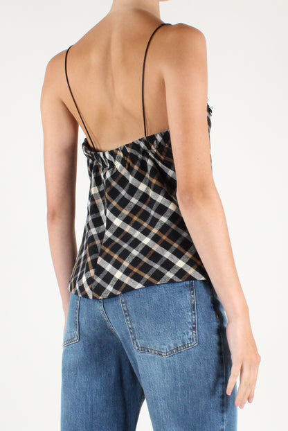 Top Smanicato in Tartan con Pizzo