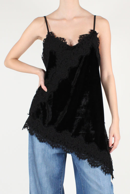 Asymmetrical Velvet Top with Lace