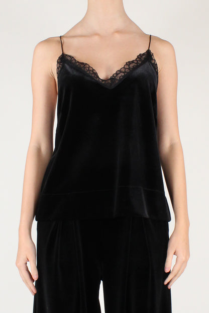 Top in Velluto Liscio con Pizzo