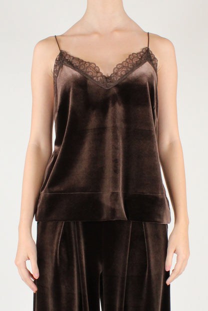 Top in Velluto Liscio con Pizzo