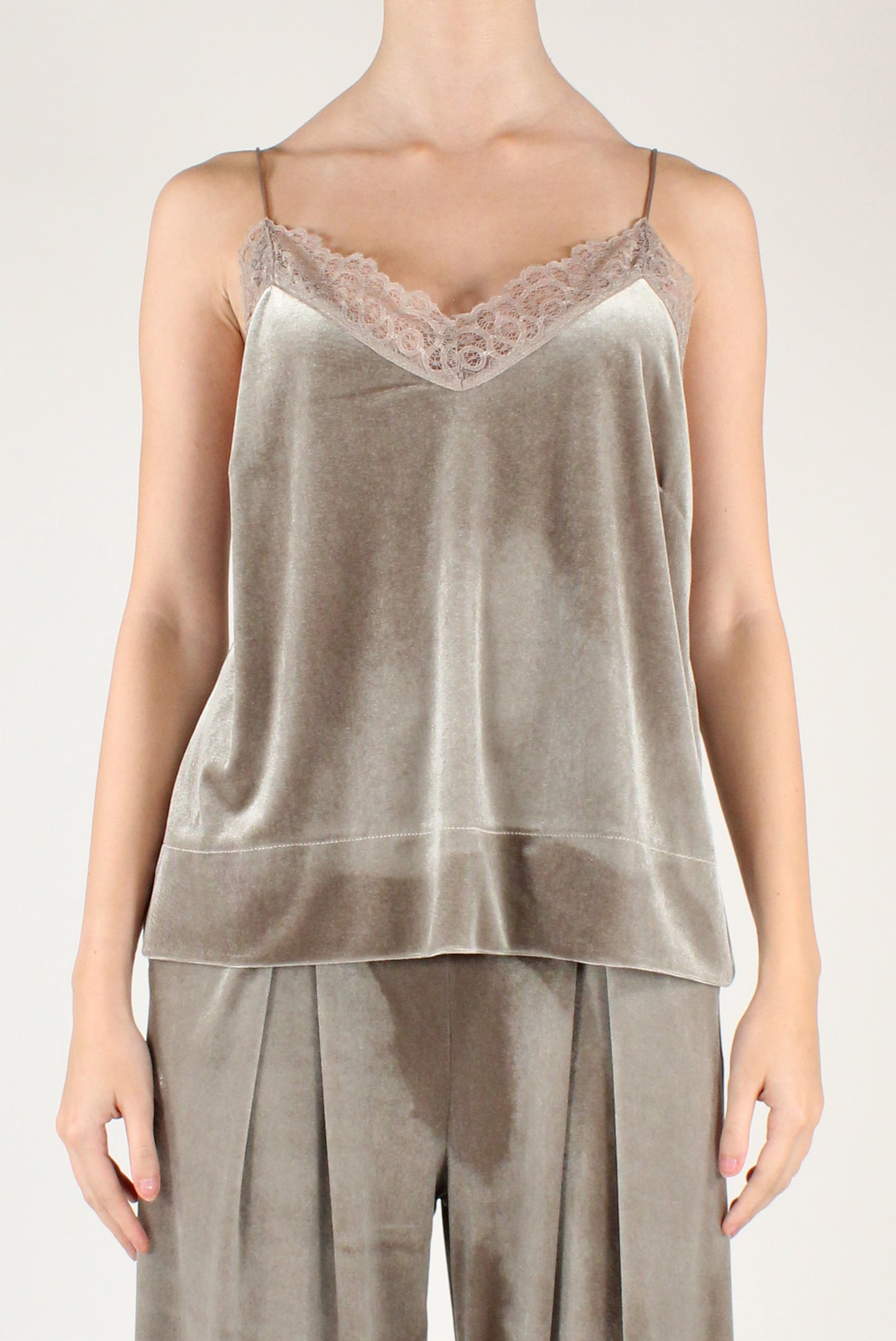 Top in Velluto Liscio con Pizzo