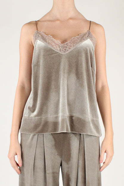 Top in Velluto Liscio con Pizzo