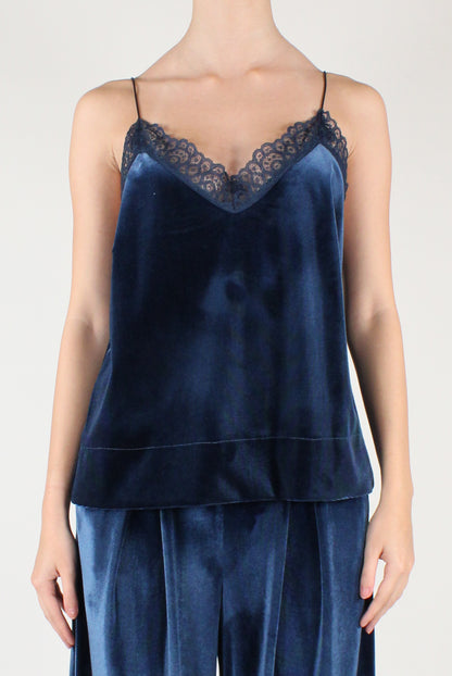 Top in Velluto Liscio con Pizzo