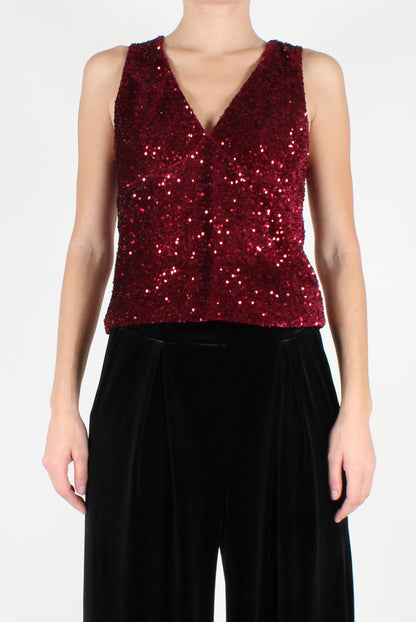 Velvet and Sequin V-Neck Top