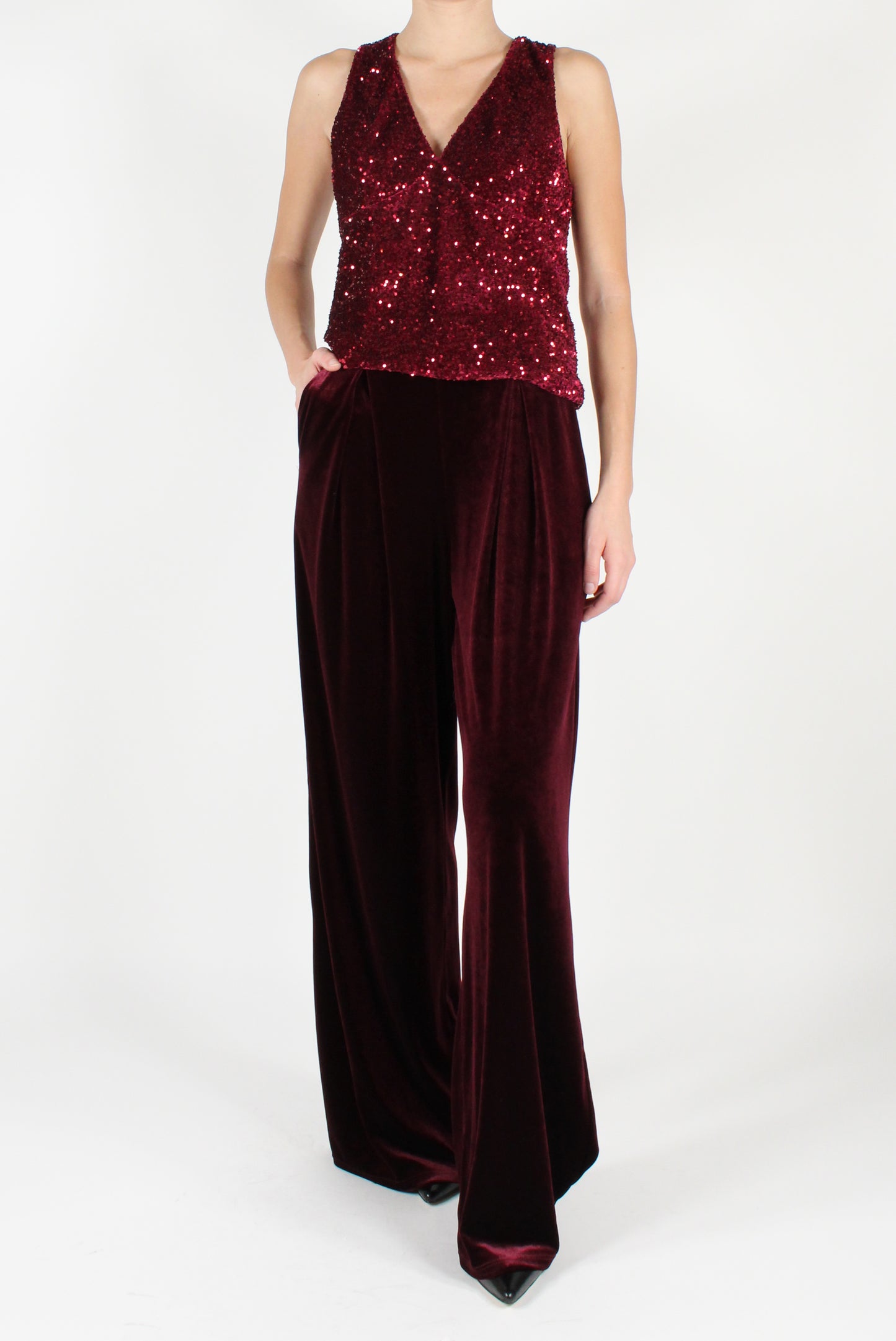 Velvet and Sequin V-Neck Top