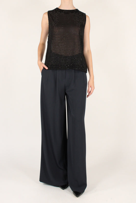Top in Tulle Ricamo a Righe con Perline
