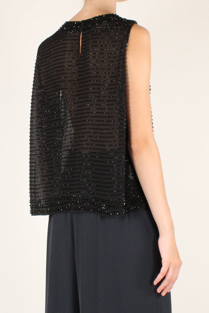 Top in Tulle Ricamo a Righe con Perline