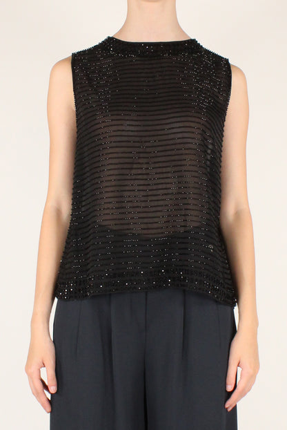 Top in Tulle Ricamo a Righe con Perline