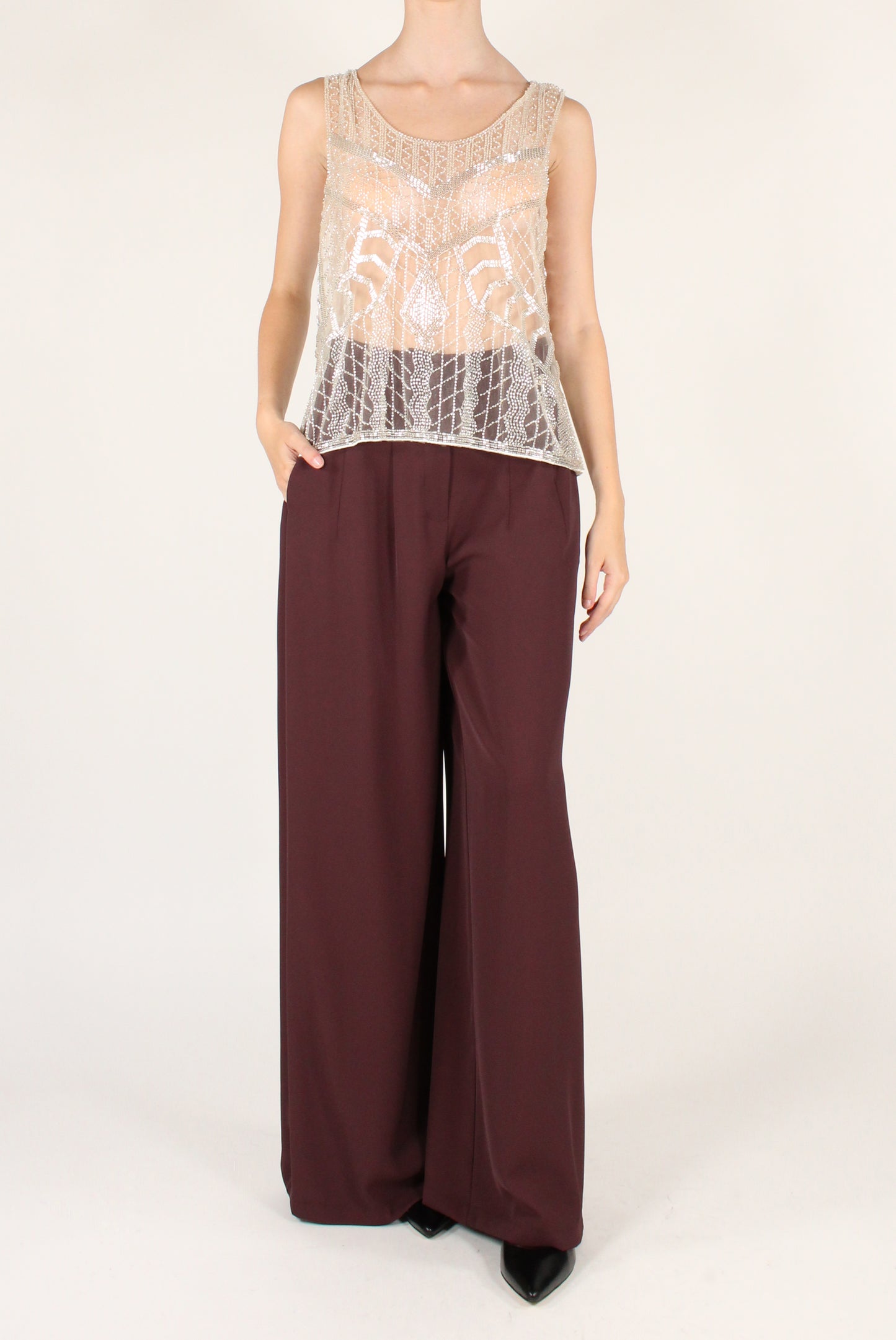 Top in Tulle Ricamo con Perline