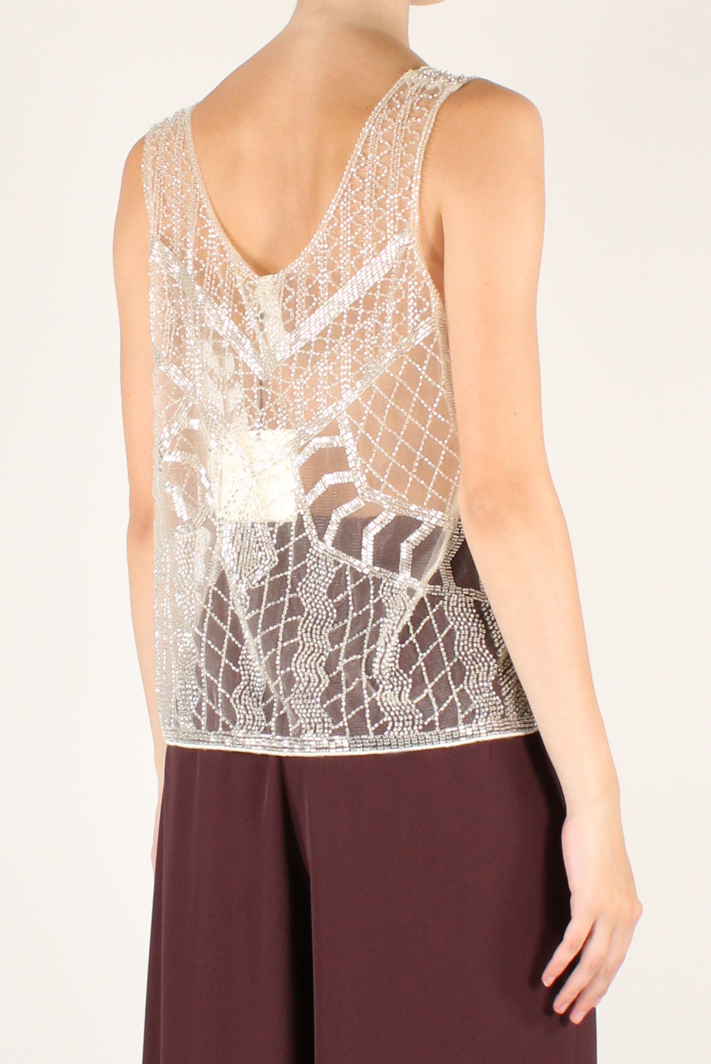 Top in Tulle Ricamo con Perline