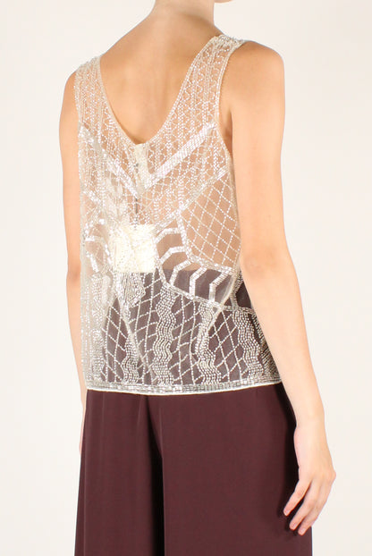 Top in Tulle Ricamo con Perline