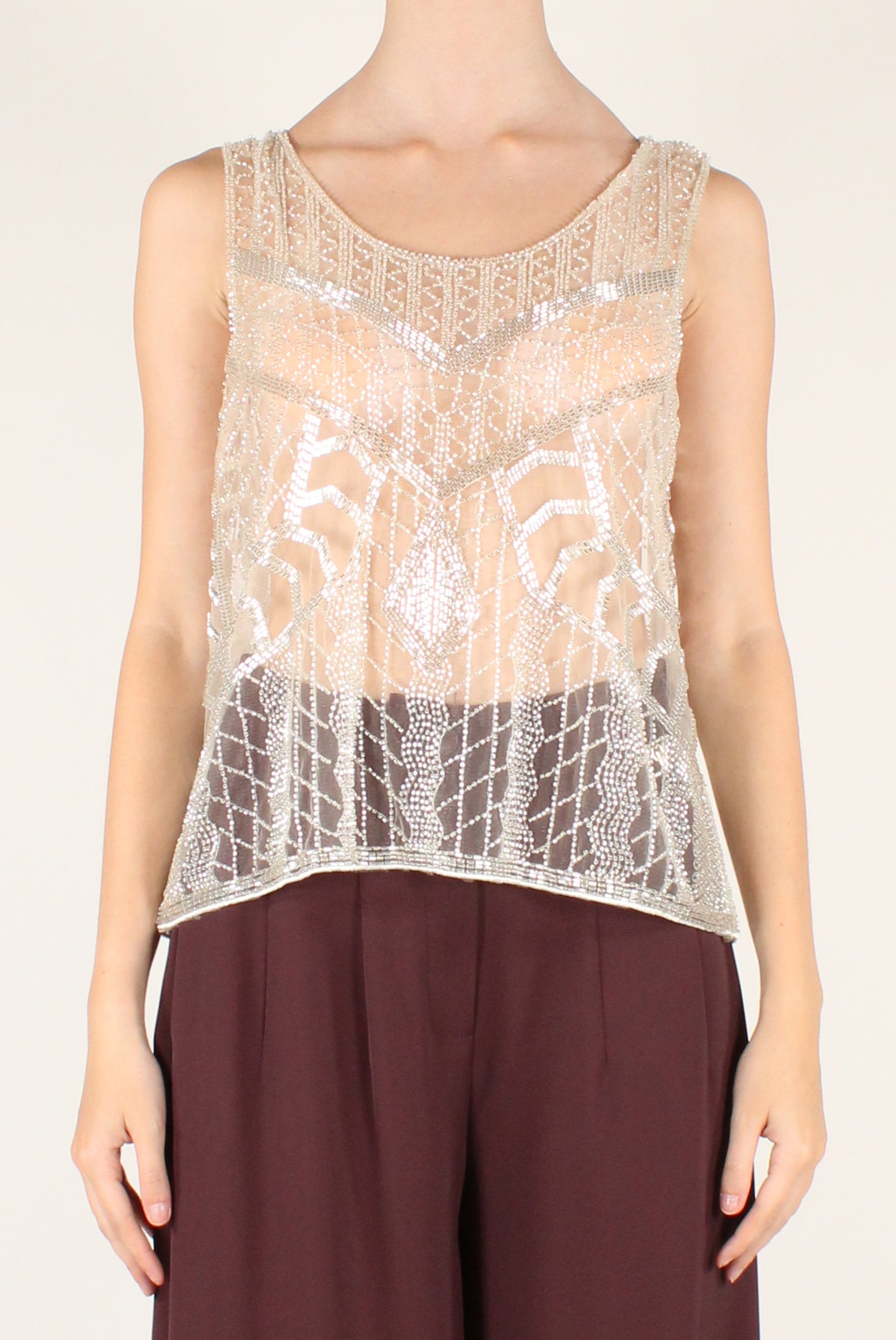 Top in Tulle Ricamo con Perline