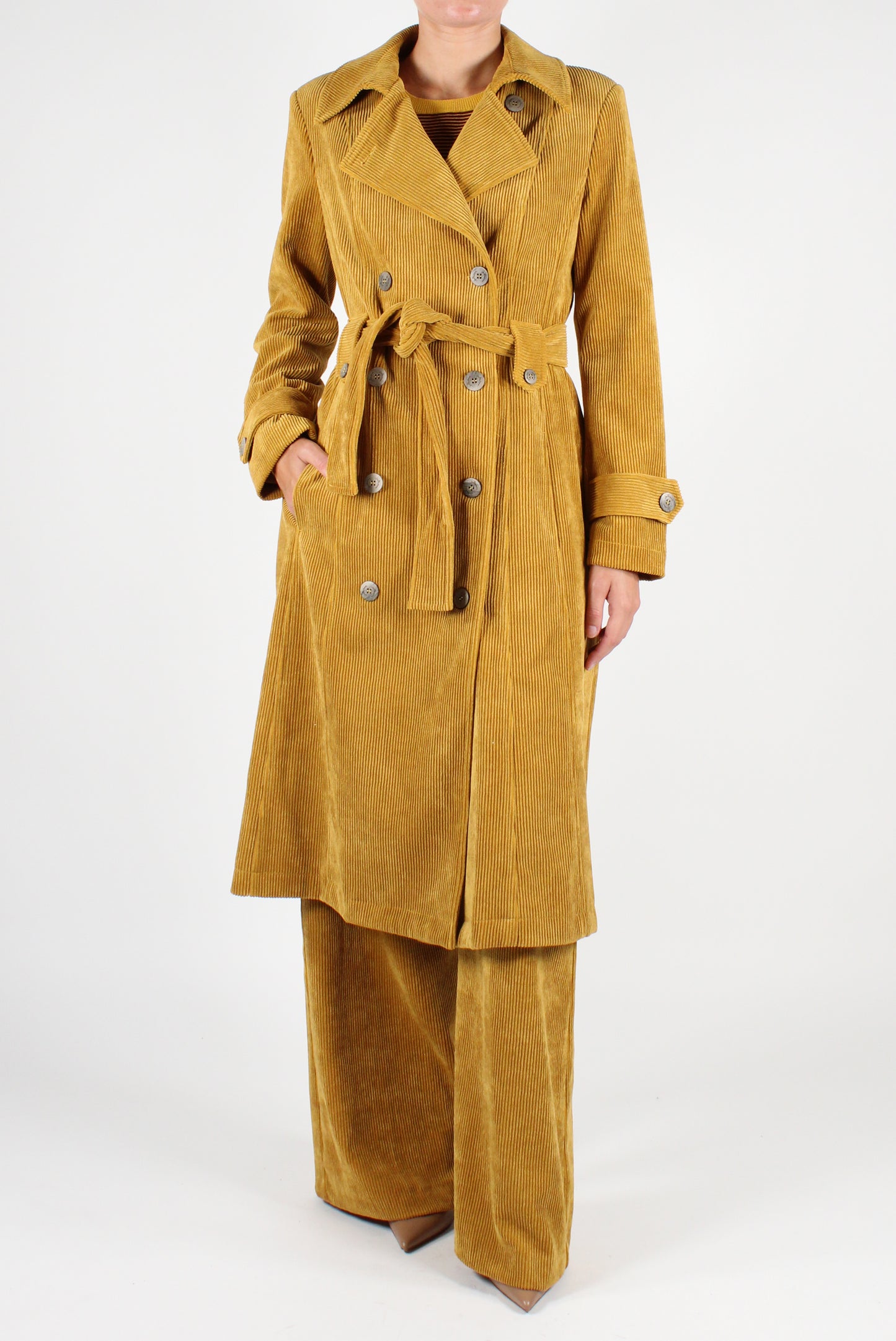 Double-breasted Corduroy Trench Coat