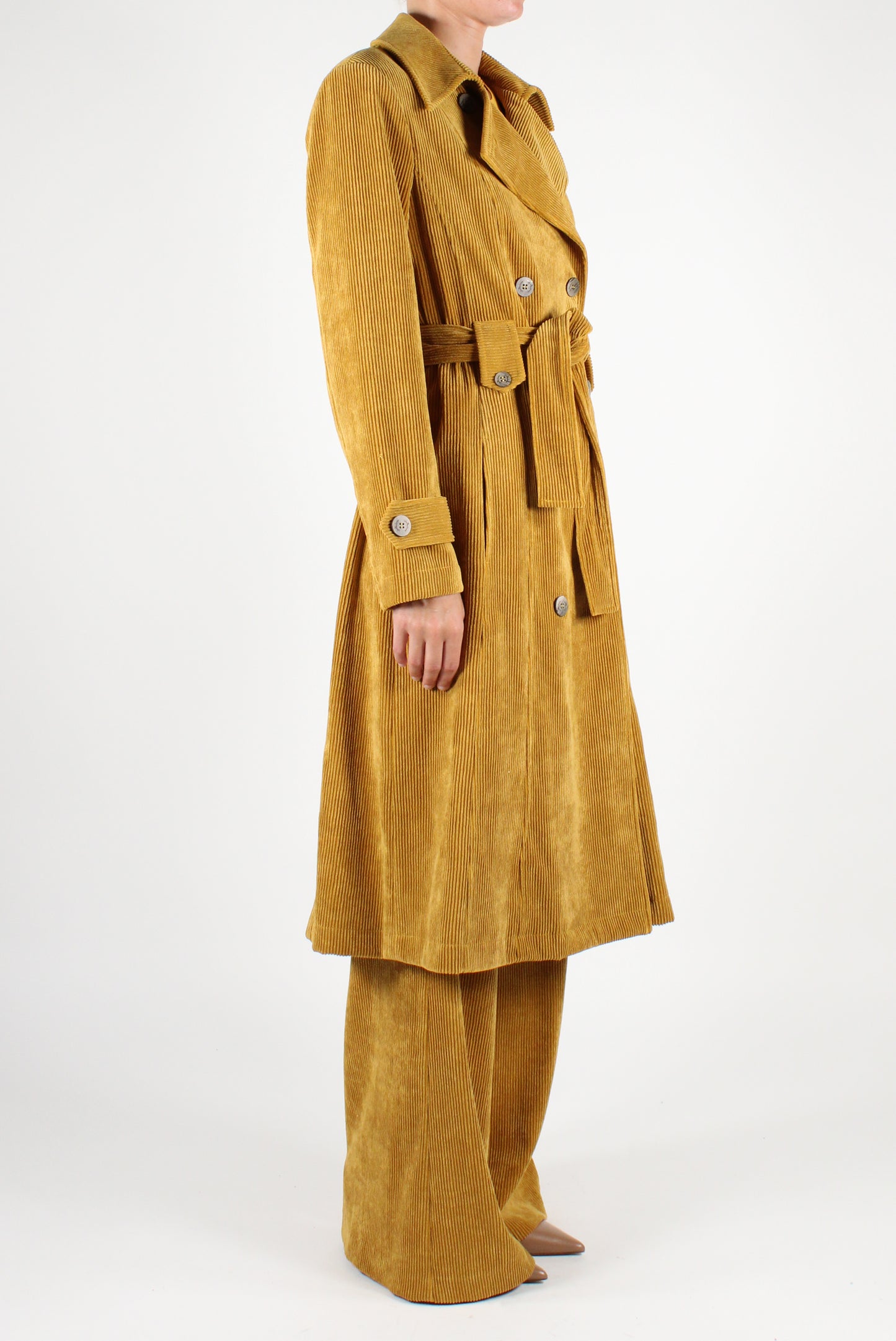 Double-breasted Corduroy Trench Coat