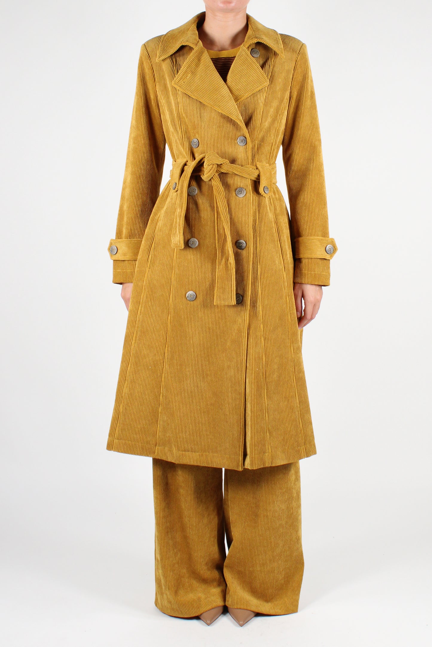 Double-breasted Corduroy Trench Coat