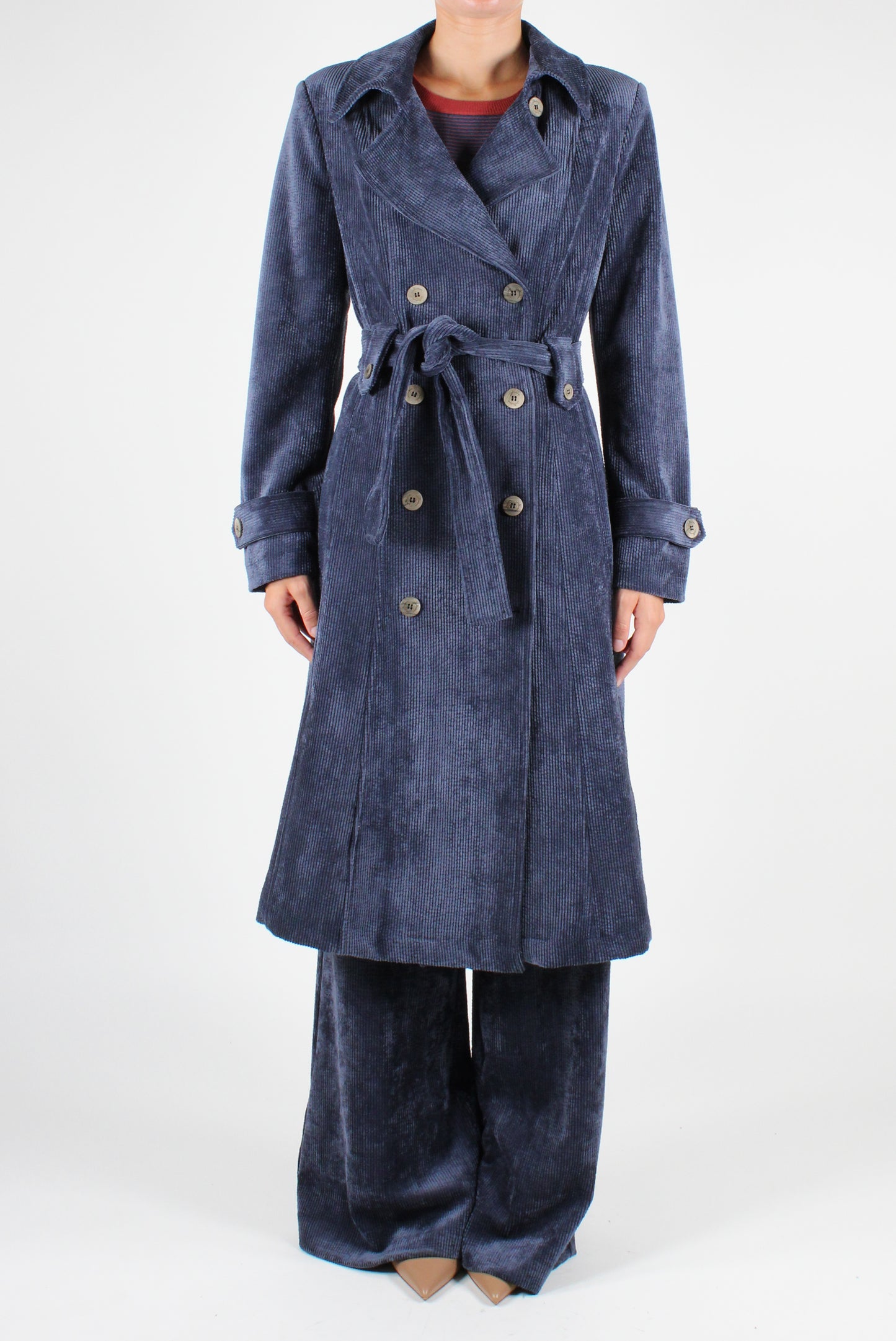 Double-breasted Corduroy Trench Coat