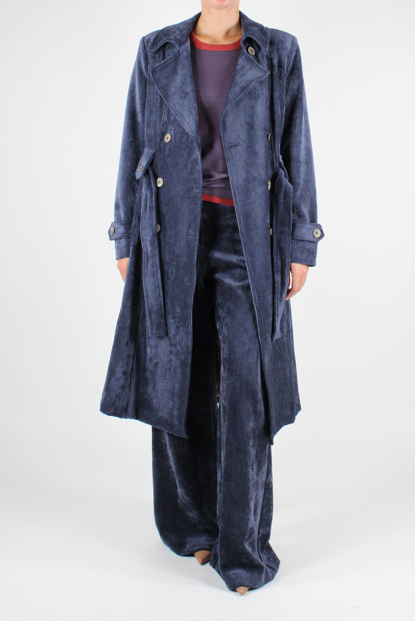 Double-breasted Corduroy Trench Coat