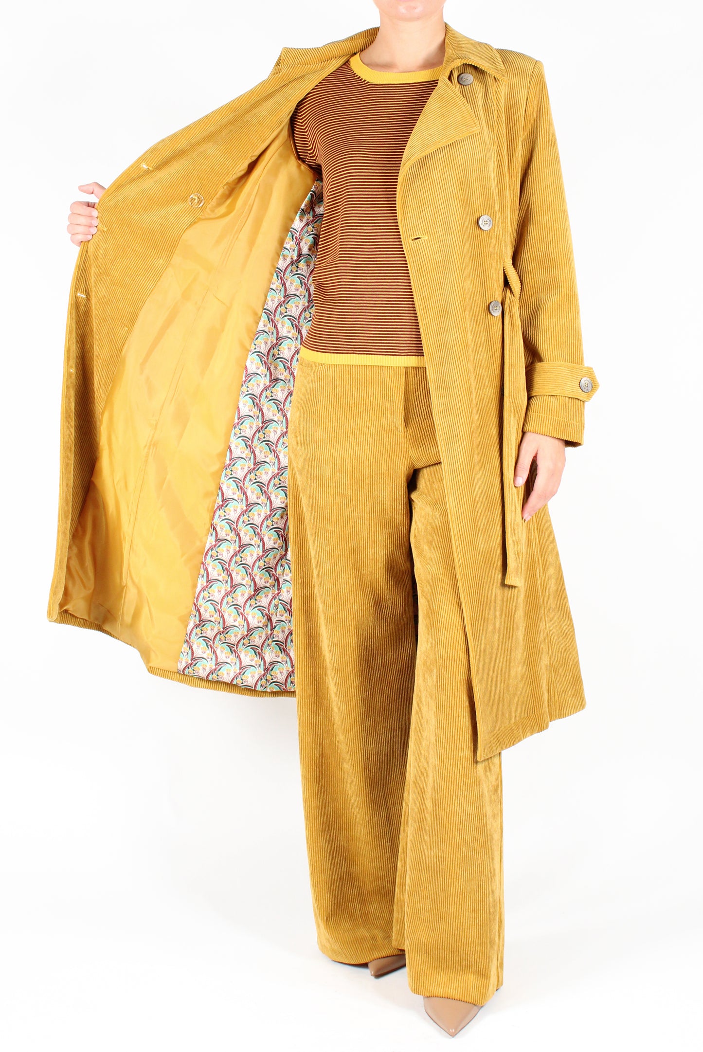 Double-breasted Corduroy Trench Coat