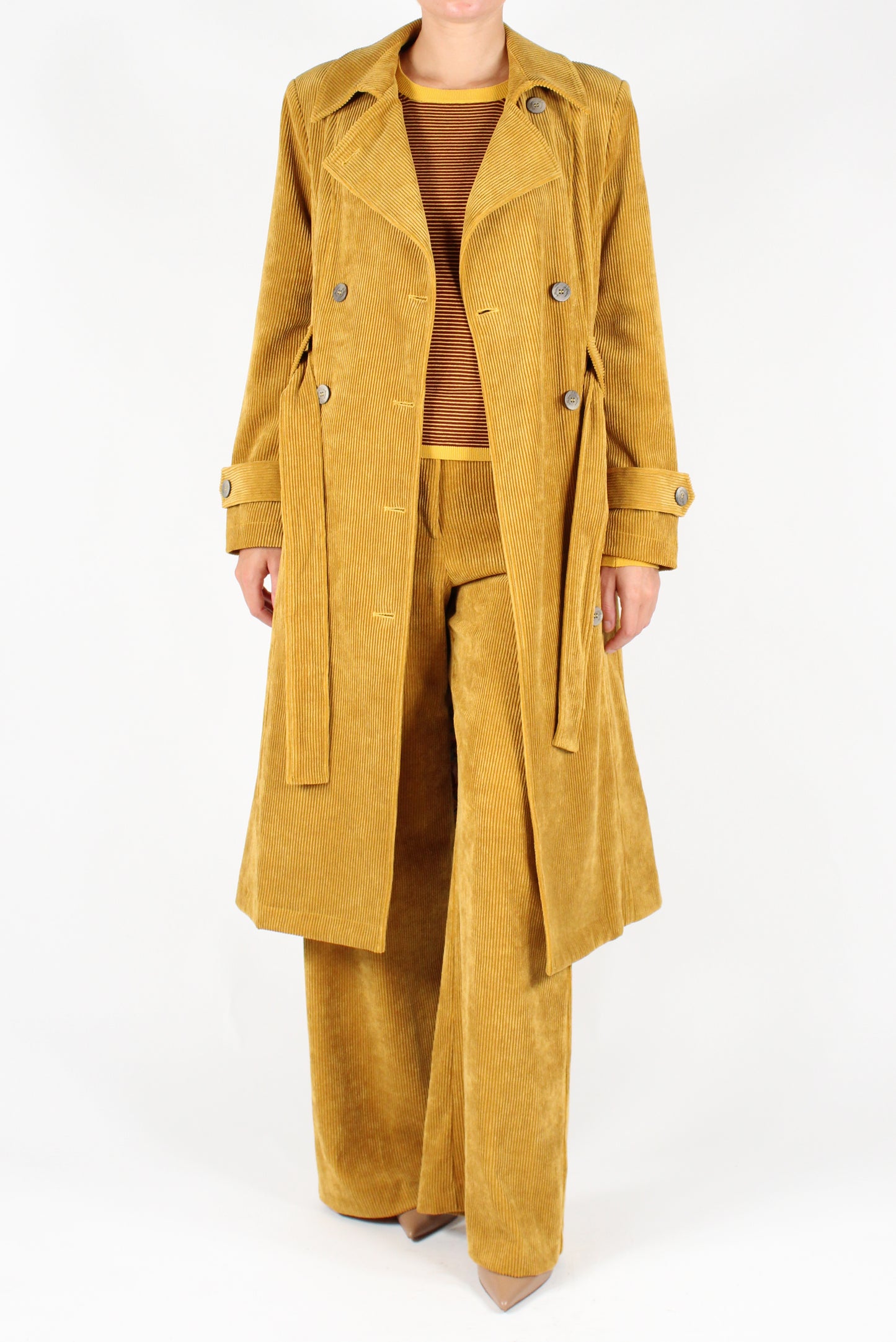 Double-breasted Corduroy Trench Coat