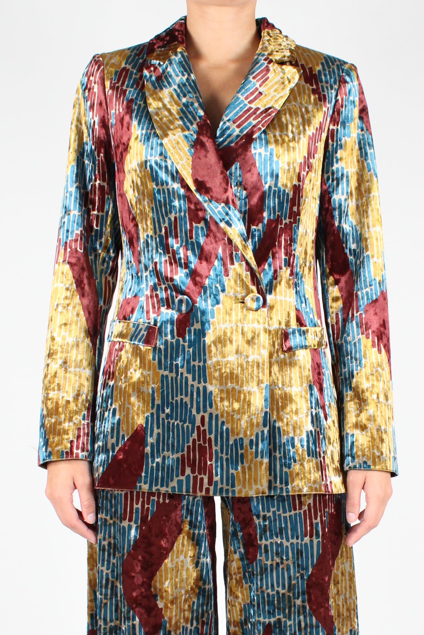 Geometric Print Velvet Blazer