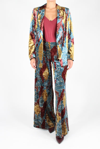 Geometric Print Velvet Palazzo Pants