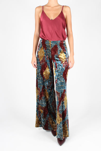 Geometric Print Velvet Palazzo Pants