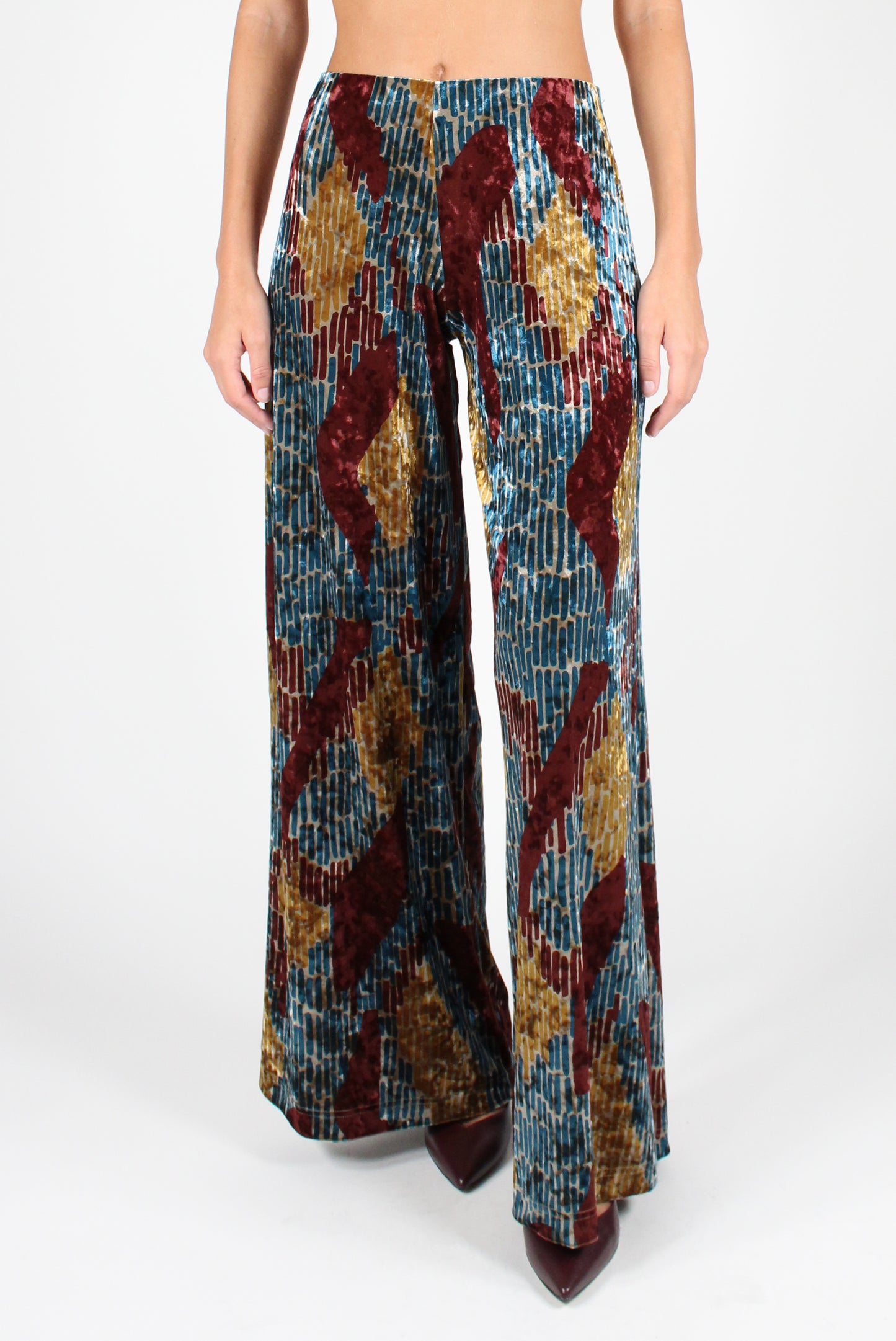 Geometric Print Velvet Palazzo Pants