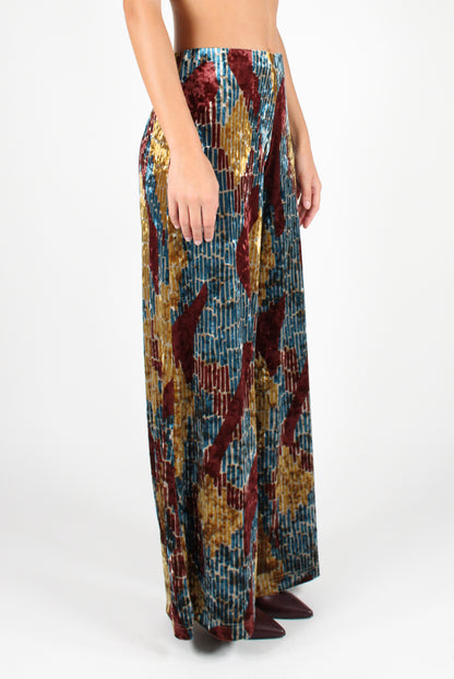 Geometric Print Velvet Palazzo Pants