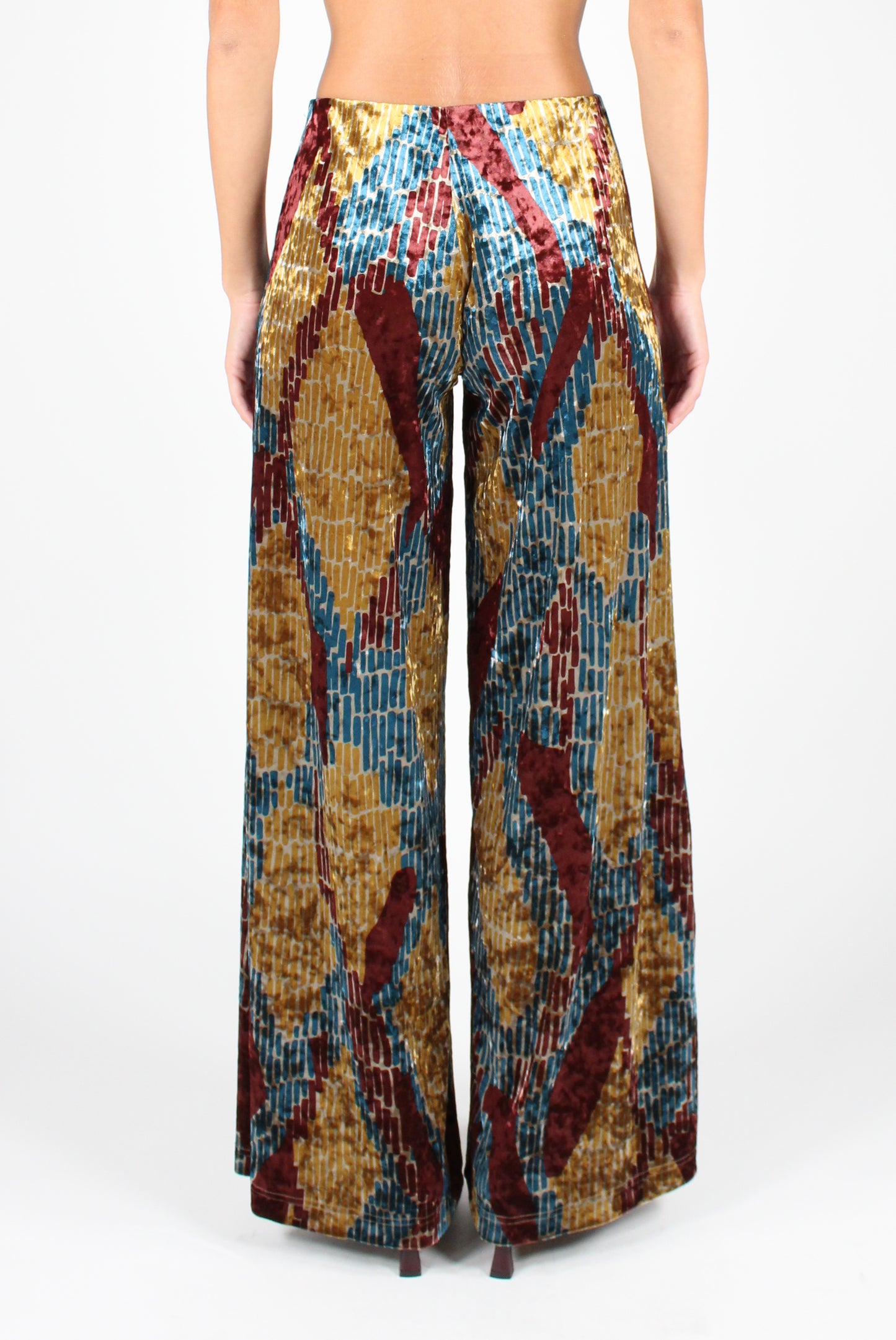 Geometric Print Velvet Palazzo Pants