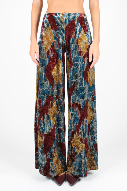 Geometric Print Velvet Palazzo Pants