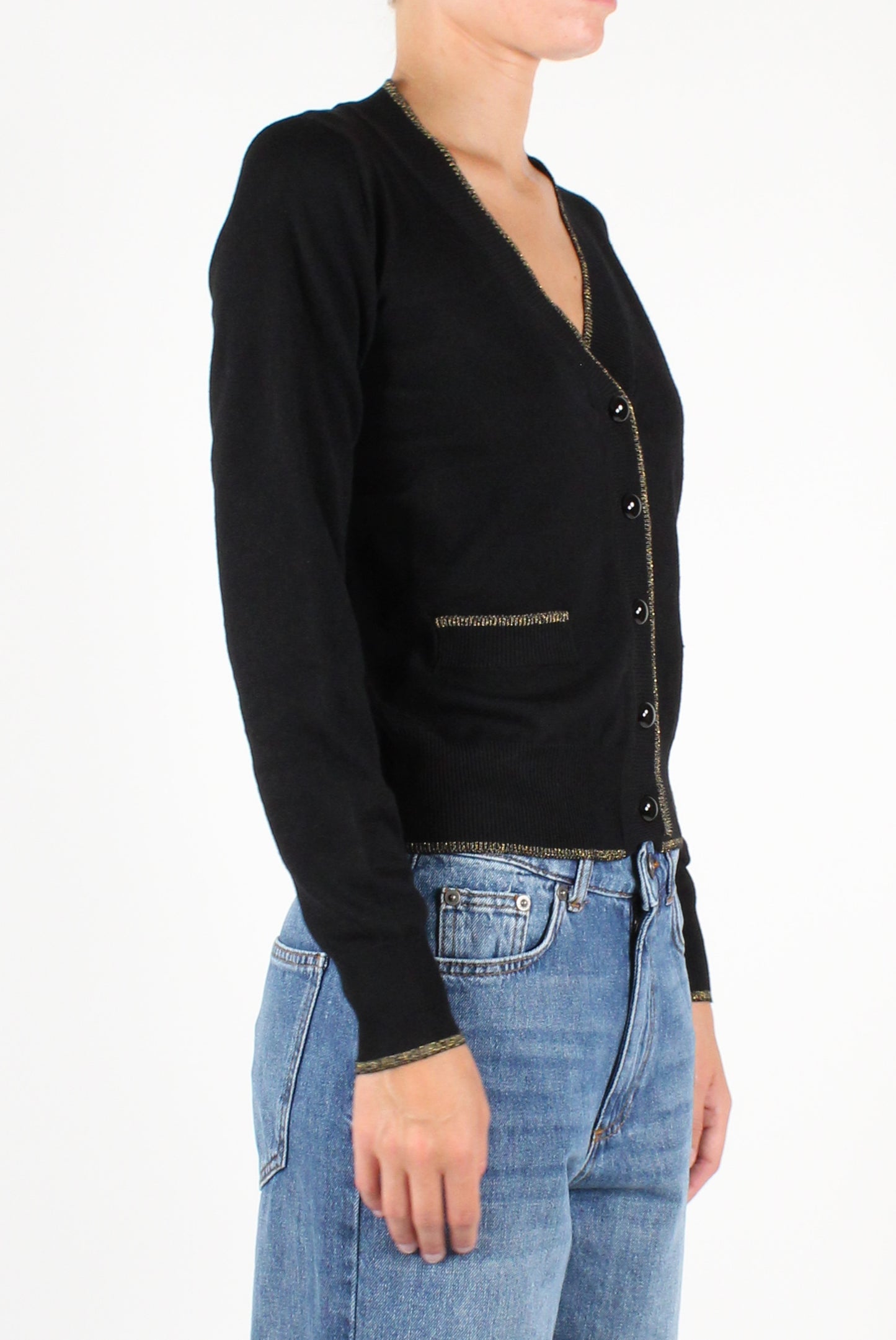 V-Neck Cardigan with Lurex Profiles