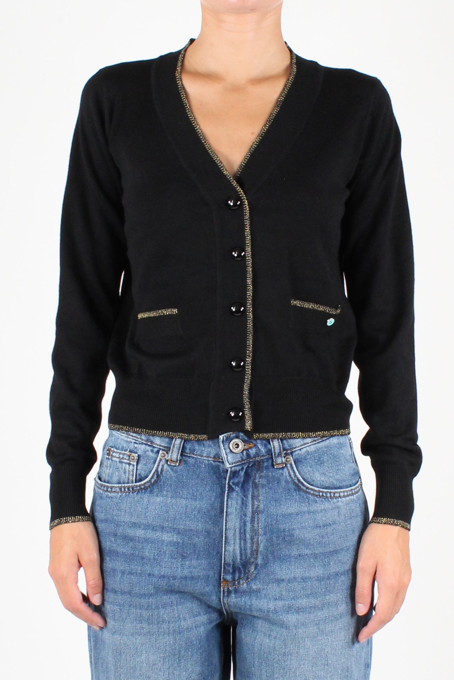 V-Neck Cardigan with Lurex Profiles