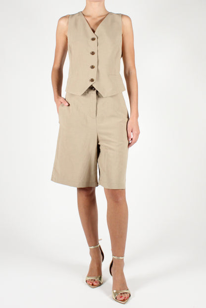 Waistcoat and Bermuda shorts set in linen blend