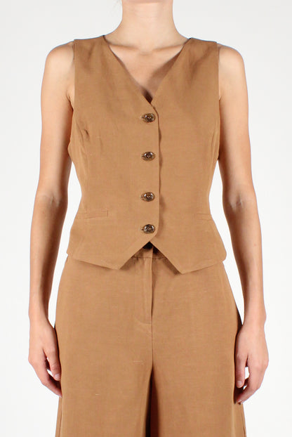 Waistcoat and Bermuda shorts set in linen blend