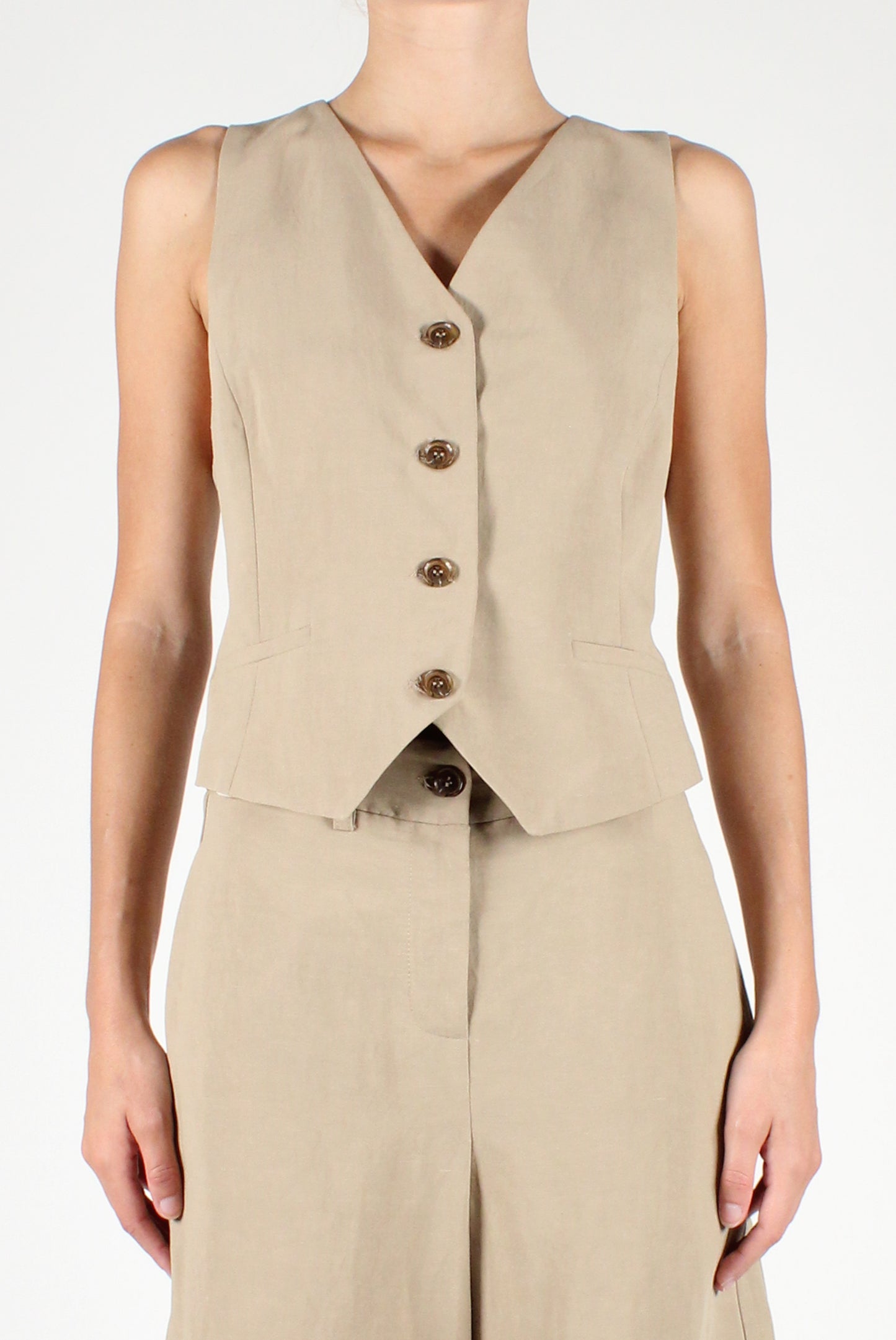 Waistcoat and Bermuda shorts set in linen blend