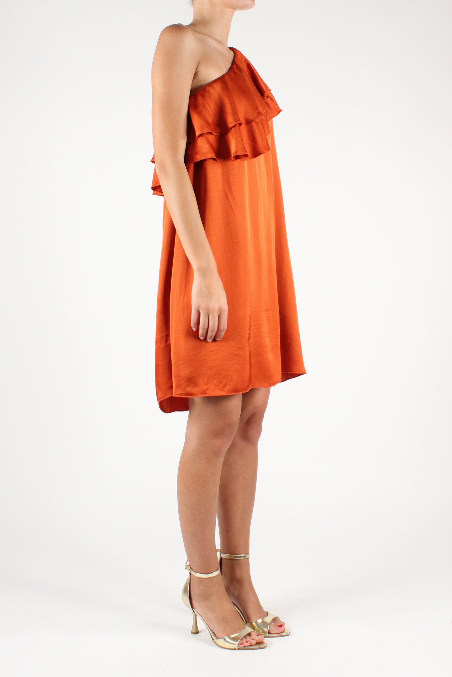 Short one-shoulder dress with ruffles