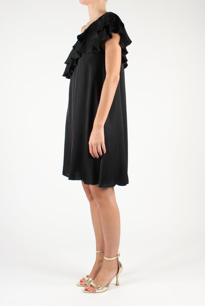 Short one-shoulder dress with ruffles