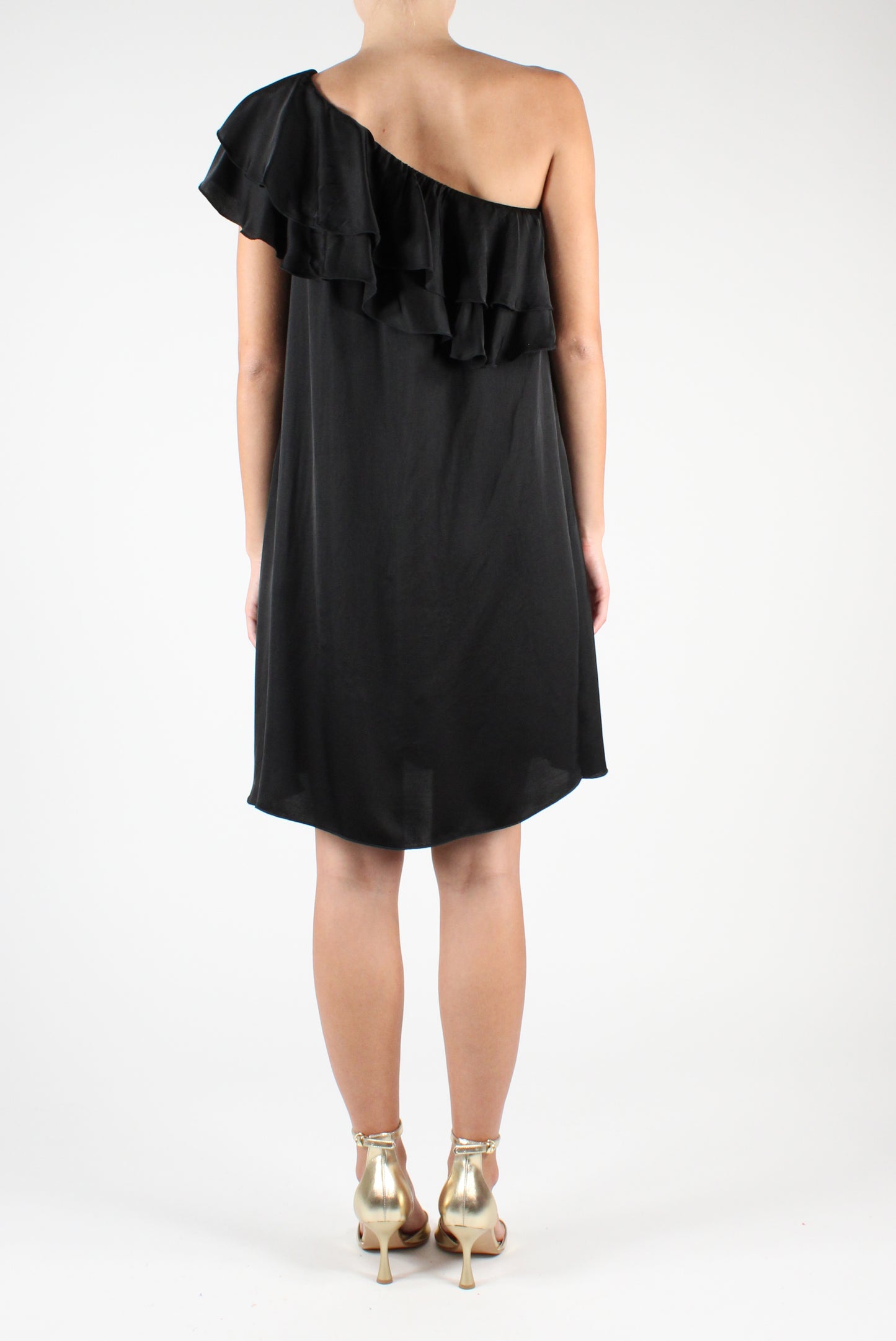 Short one-shoulder dress with ruffles